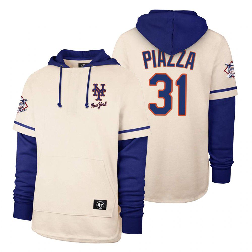 Men New York Mets #31 Piazza Cream 2021 Pullover Hoodie MLB Jersey